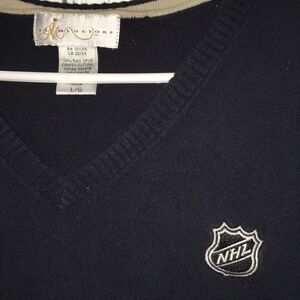 Vintage NHL shield hockey league black worn golf sweater vest L cotton/nylon